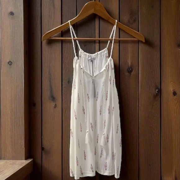 NWT Lascana Camisole Halter White Floral Spaghetti Strap with Tassels! Small! - Picture 2 of 10